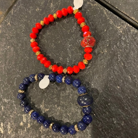 Vintage Imported Asian bracelets beaded red blue lot of 2 - Picture 4 of 5